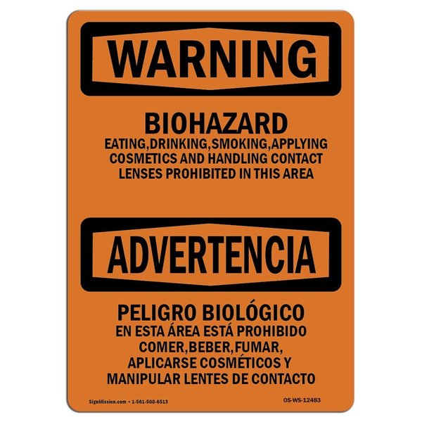 Signmission Safety Sign, OSHA WARNING, 18" Height, 24" Width, Biohazard Bilingual, Landscape, WS-D-1824-L-12483 OS-WS-D-1824-L-12483